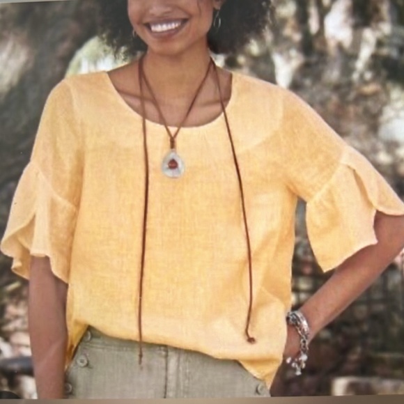Sundance Willa Whisper Linen Flutter Sleeve Top Blouse White Short Sleeve Large - Picture 8 of 9